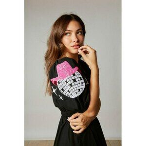 Disco Fever Sequin Patch Skater Mini Dress in Black